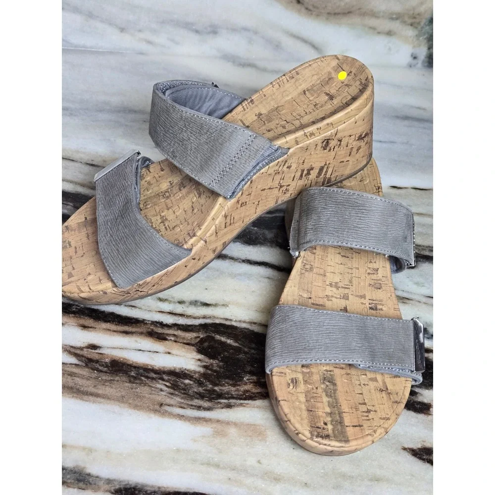 Vionic Pepper Ruched Grey Wedge Slide Sandals Orthotic Comfort Straps Womens‎ 9